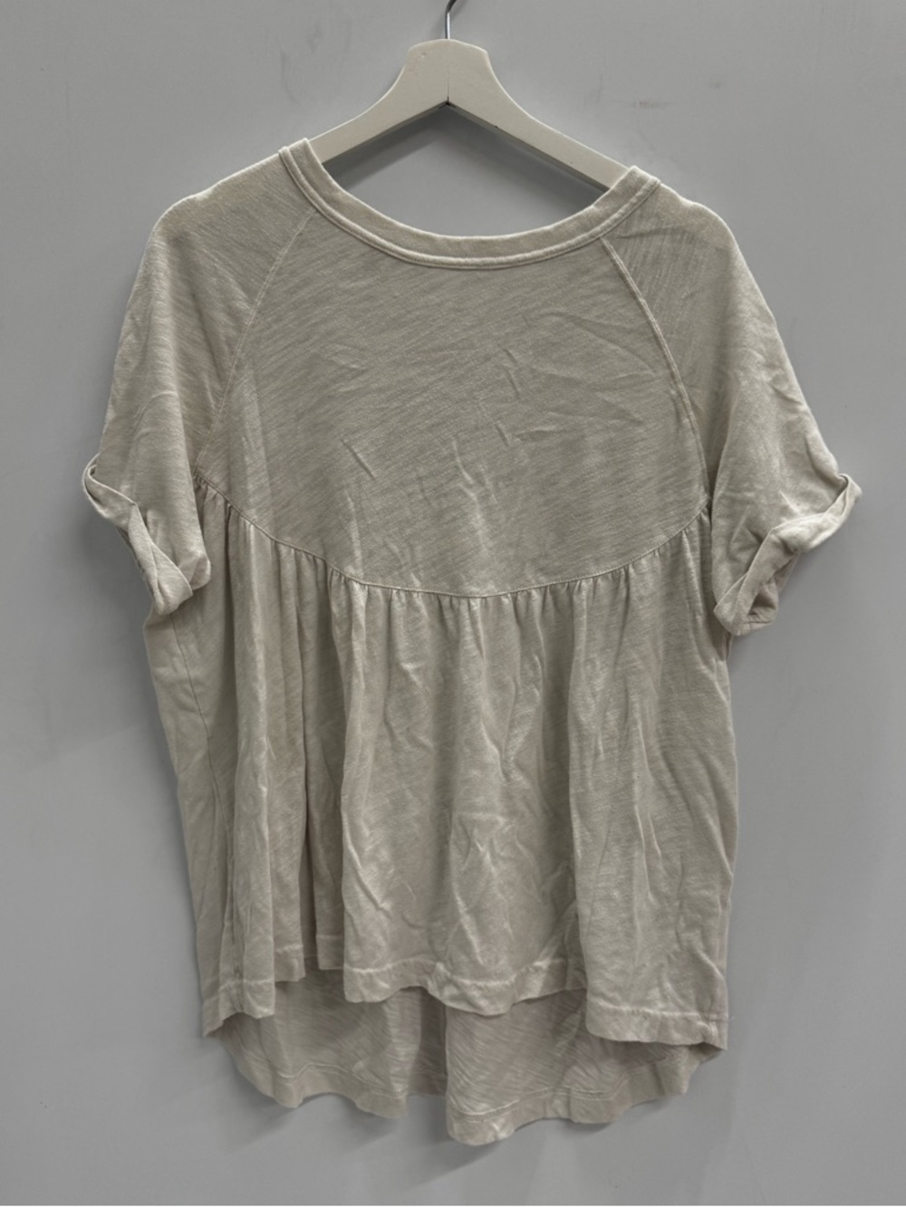American Eagle Cotton Blend Relaxed Swing Cream Peplum Short Sleeve Top Sz S